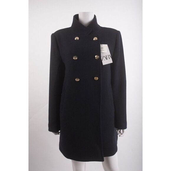 Zara Womans Jacket Coat Double Breasted Wool Size XL Navy Blue 8557/298 NWT - Picture 1 of 6